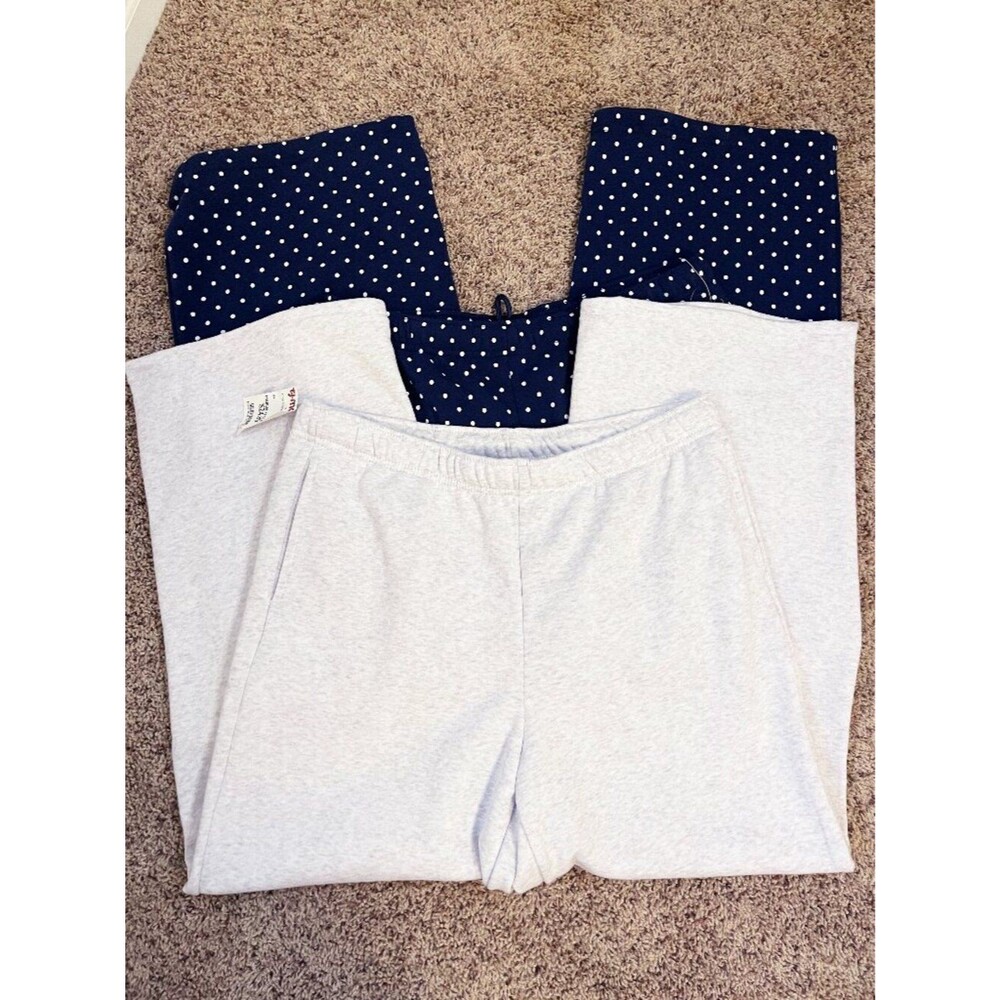 Lot of 2 Women's Lounge Pants XL Since Forever Gray Fleece & Navy Polka Dot NWT